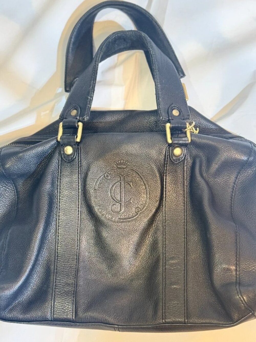 Juicy Couture Black Leather Tote Bag Large Shoulder Purse Gold Hardware
